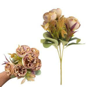 WRAPPING STUDIO Artificial Flowers Bunch, Aesthetic Rust Orange Colour, Poly Silk Peony Flowers Without Vase, Premium & Vintage Look, Ideal for Home Décor, Office Décor, Gift Items, Weddings