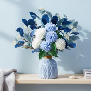 Ekhasa Nostrae Artificial Flowers with Vase for Home Decor | Blue Ceramic Flower Vase with Artificial Flowers for Living Room Table Decoration | Decorative Showpiece, Gift Items for Home & Office