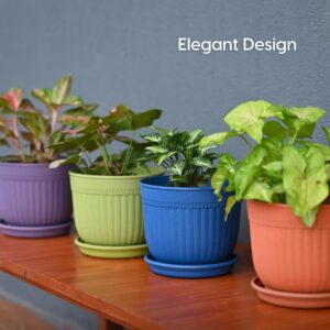 Eha Earth Friendly Petal Pot 7 inch Pots for Plants | Bamboo Based Plant Pots | Pack of 4 | UV Protected Planters for Home décor Indoor, Outdoor, Balcony & Garden Flower pots | Multicolor
